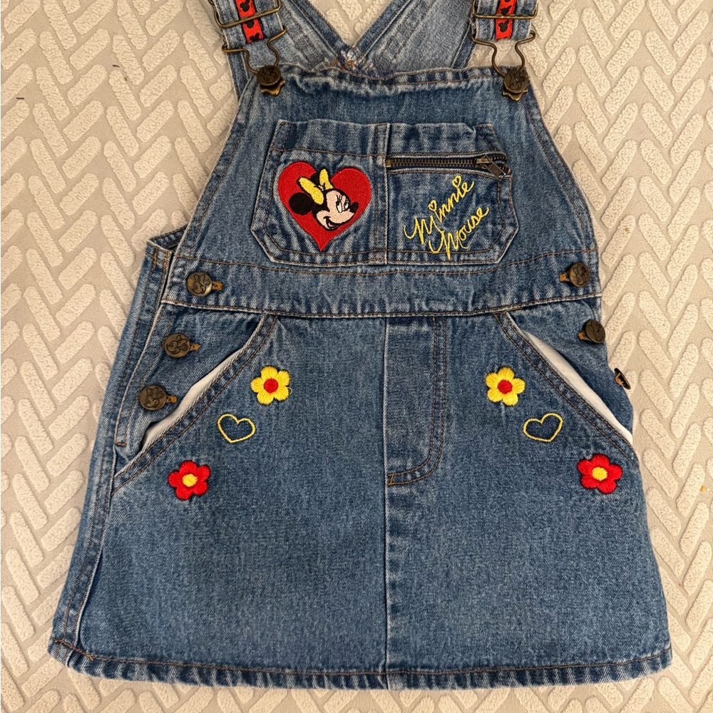 Vintage Disney baby Minnie Mouse overalls denim jeans dress jumper size 2T